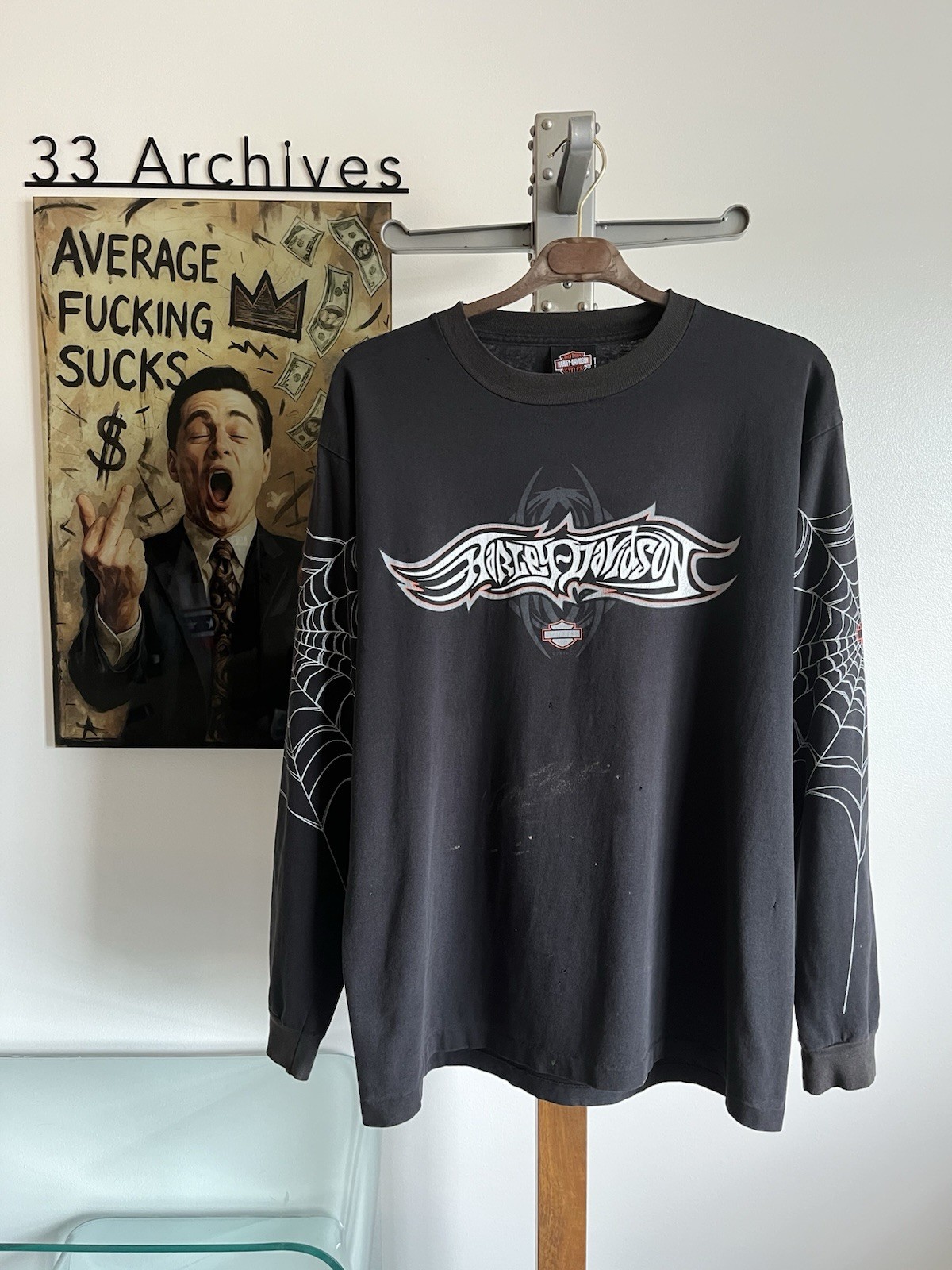 Faded Vintage 2003 Harley Davidson Spiderweb Long Sleeve AUTHENTIC - Size Large