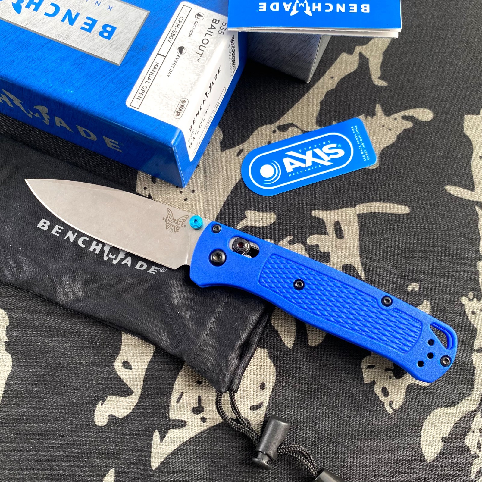 Benchmade 535 Custom Bugout CPM-S30V BLADE Blue Grivory Handle Folding Knife