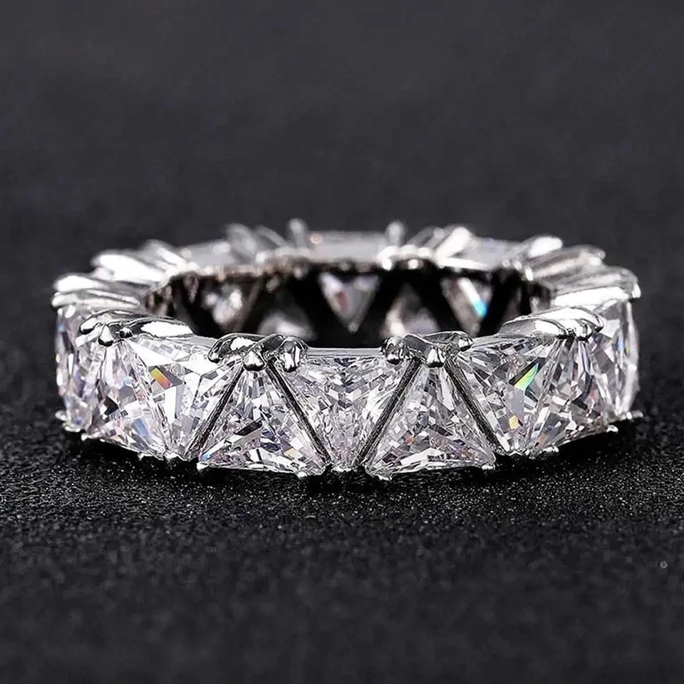 6Ct Trillion Cut Natural Diamond Solid 14K White Gold Luxury Eternity Band Ring