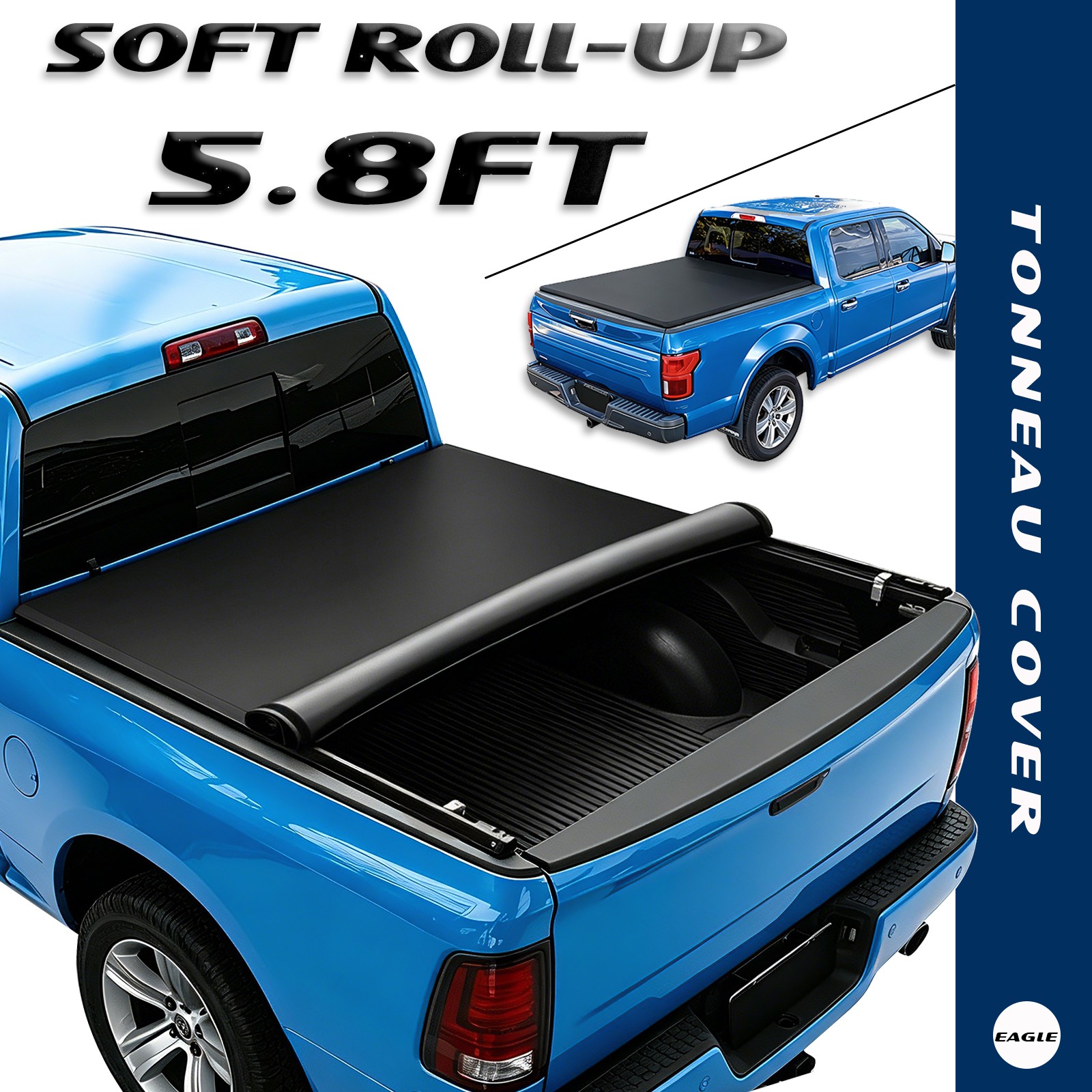 5.8FT Soft Roll-up Tonneau Cover For 07-18 Chevy Silverado/ GMC Sierra 1500
