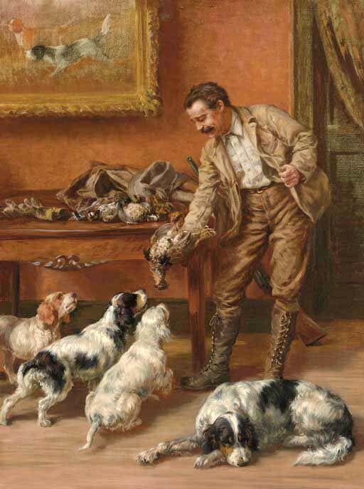 hand Painting Edmund Henry Osthaus-A Huntsman Returning Home With Game man dogs