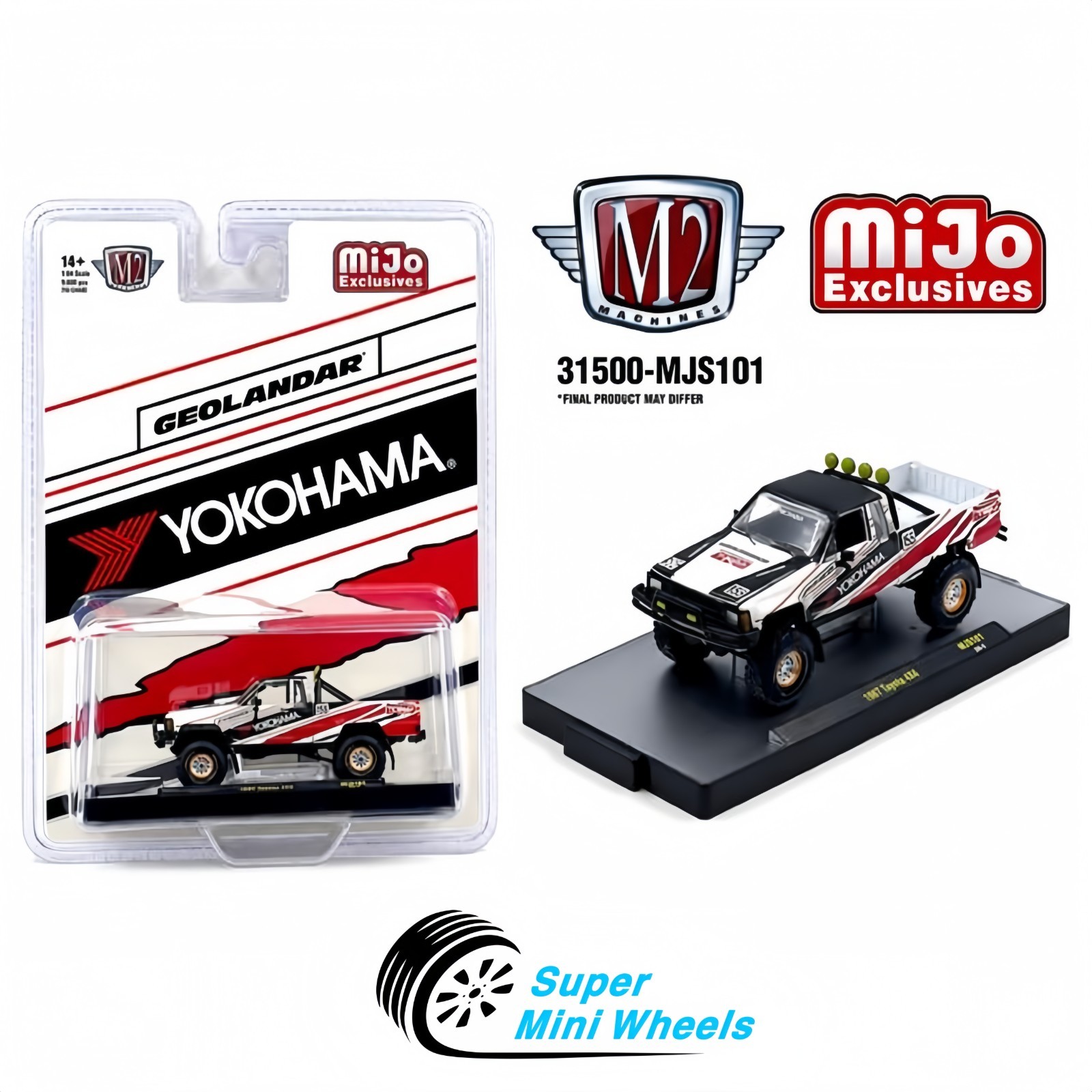 M2 Machines 1:64 1985 Toyota 4×4 Off-Road Pickup Yokohama Geolandar – White