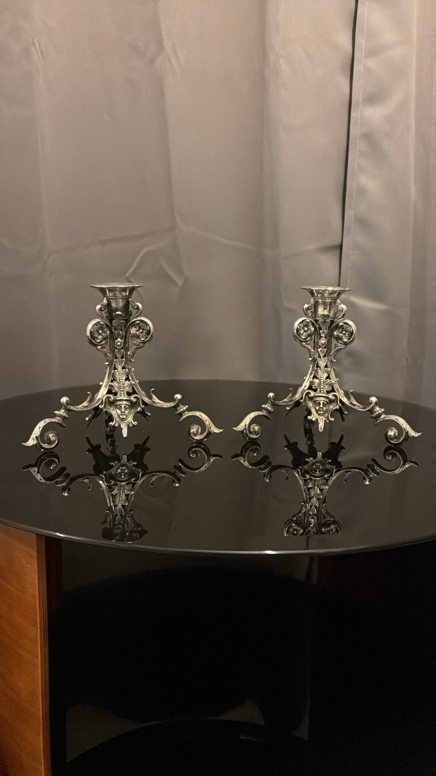 Antique Pair 19th-century Renaissance Revival Silvered Copper Alloy Candlesticks