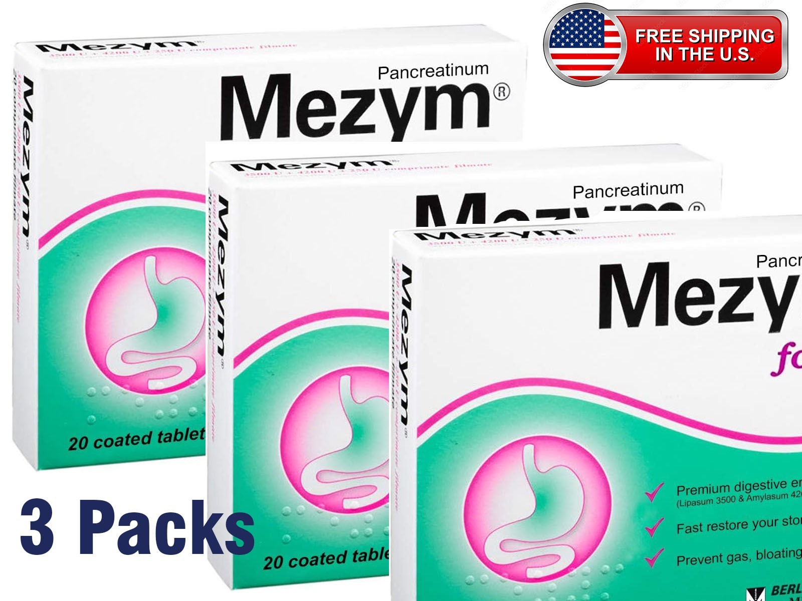 Pancreatin 3500 ,  60 Ct total , mezym , 3 Packs 