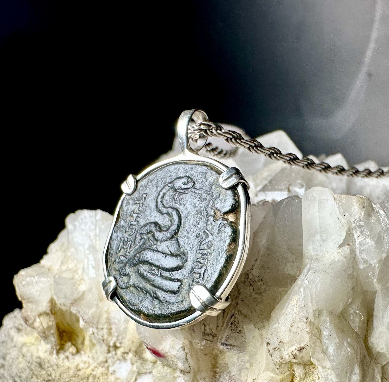 Genuine Ancient Greek Zeus And Serpent Coin In Sterling Silver Pendant Genuine Ancient Greek Zeus And Serpent Coin In Sterling Silver Pendant