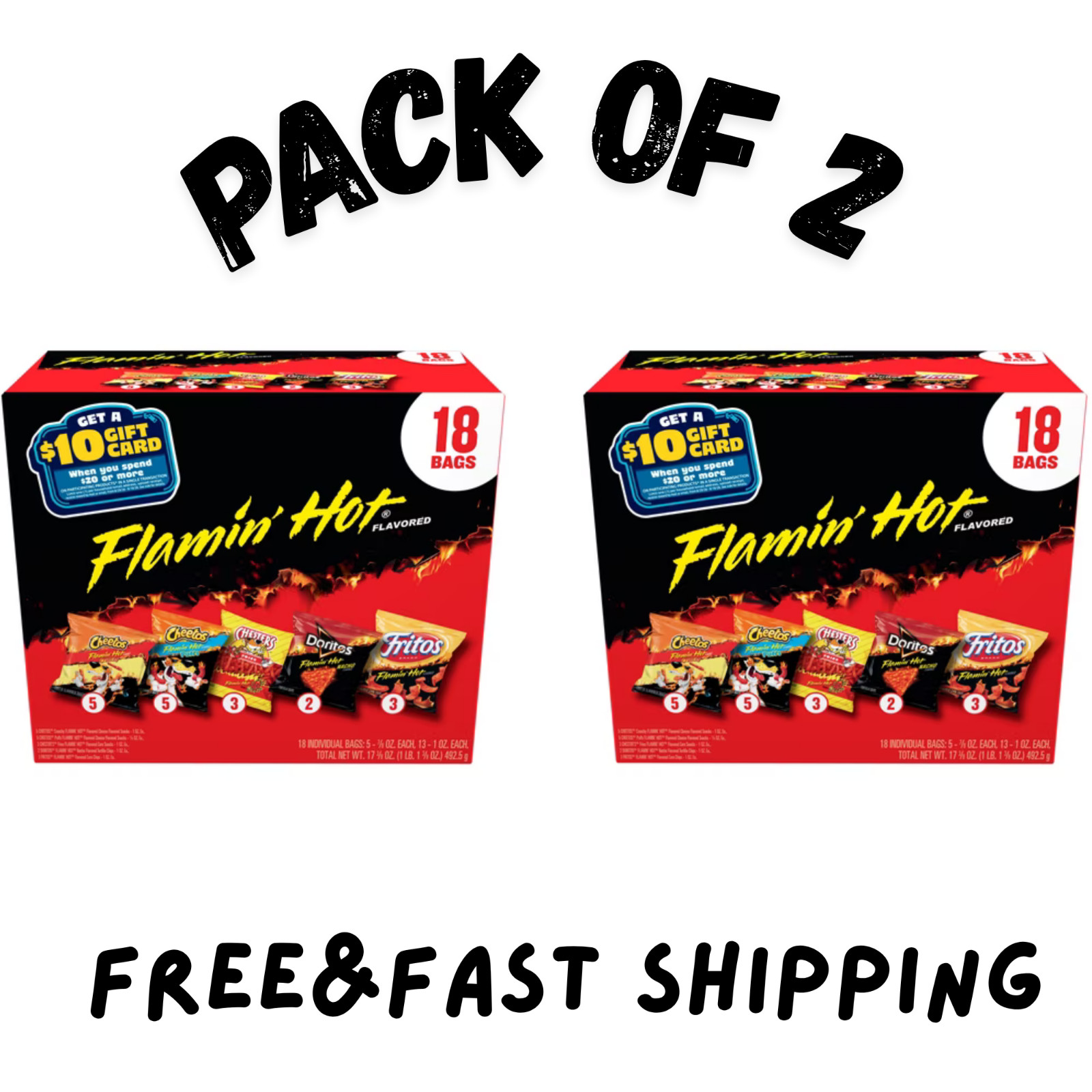 (2 PK) Frito-Lay Flamin' Hot Mix Variety pack Snack Chips, 18 Count Multipack (2 PK) Frito-Lay Flamin' Hot Mix Variety pack Snack Chips, 18 Count Multipack