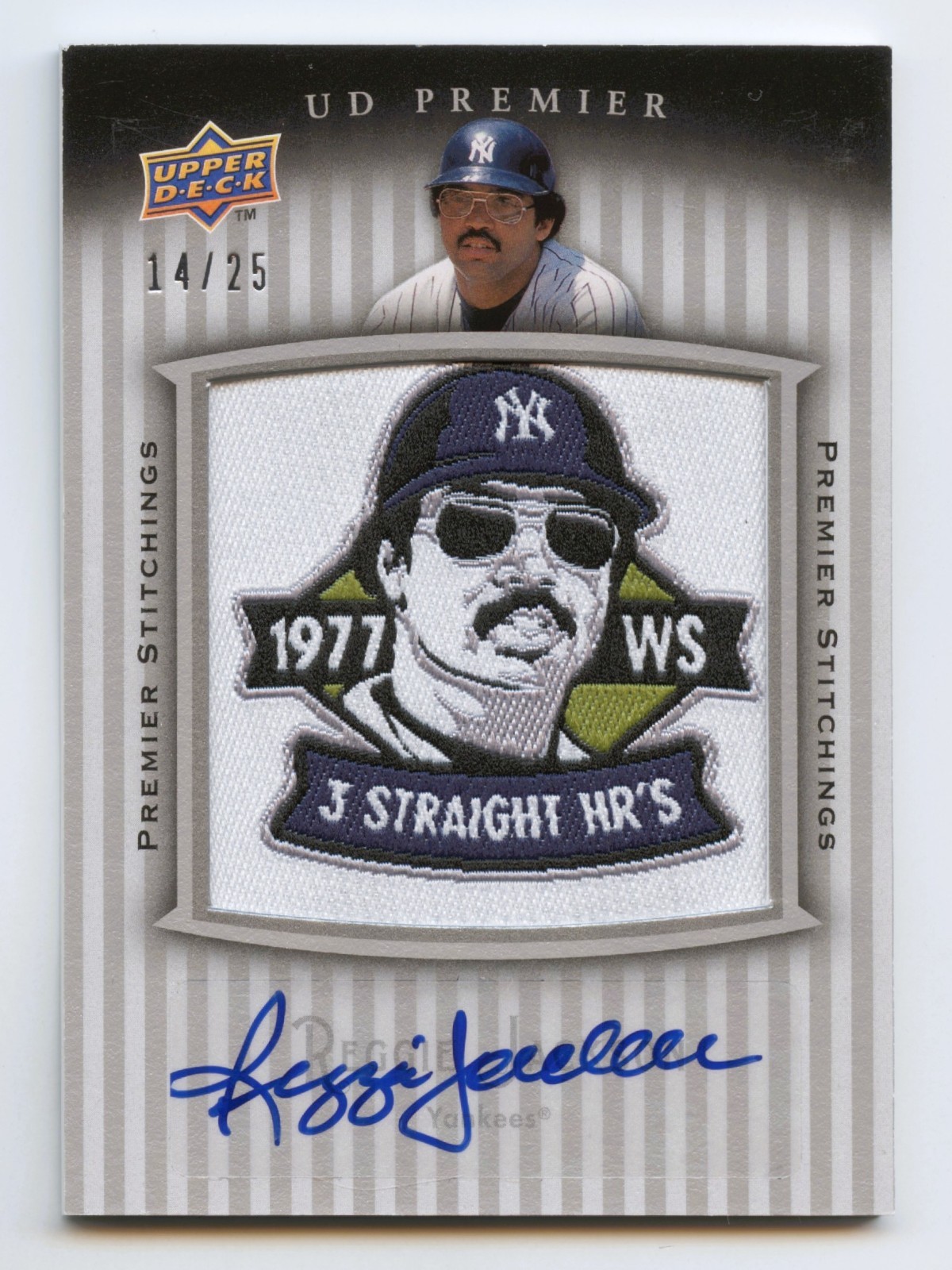REGGIE JACKSON 2008 UPPER DECK UD PREMIER STITCHINGS PATCH AUTO AUTOGRAPH /25