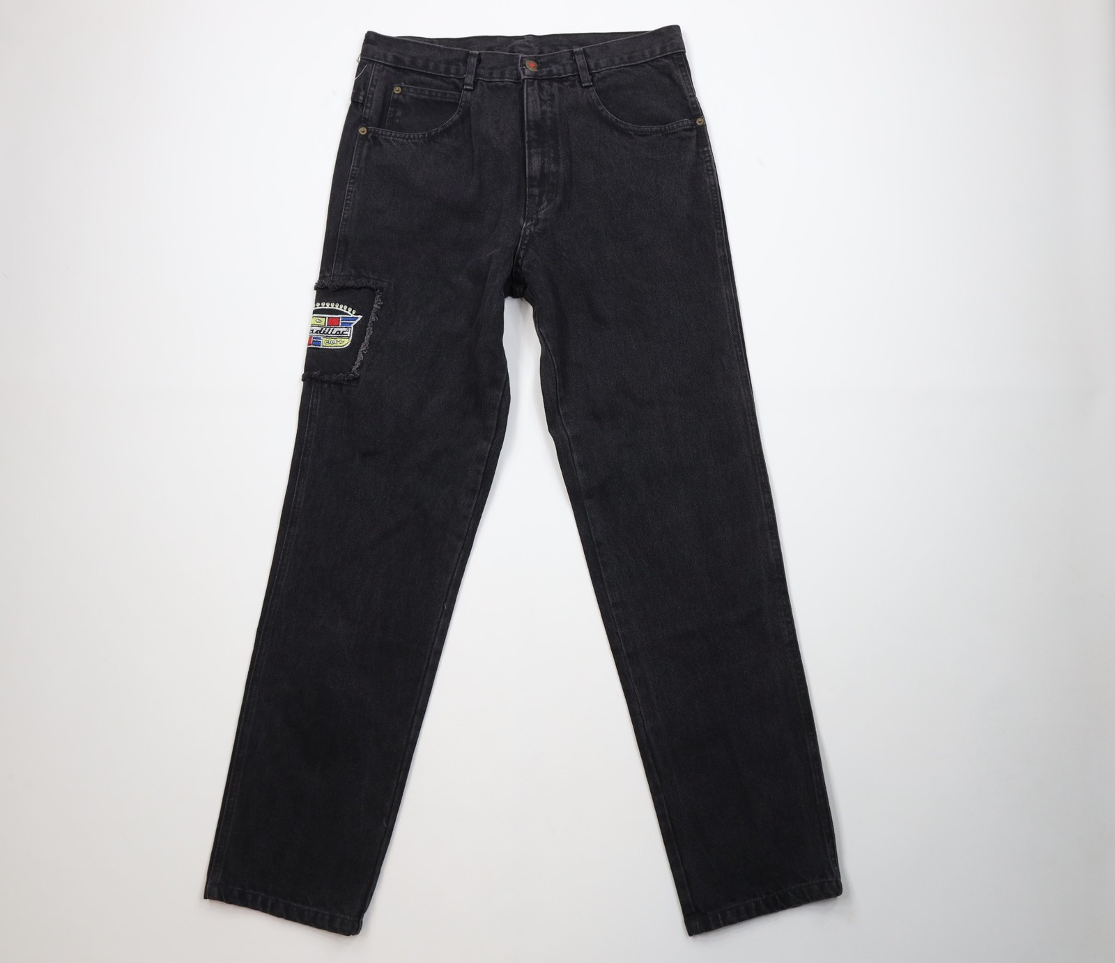 Deadstock Vtg 80s 90s Cadillac Mens 34x32 Spell Out Straight Leg Jeans Black USA Deadstock Vtg 80s 90s Cadillac Mens 34x32 Spell Out Straight Leg Jeans Black USA