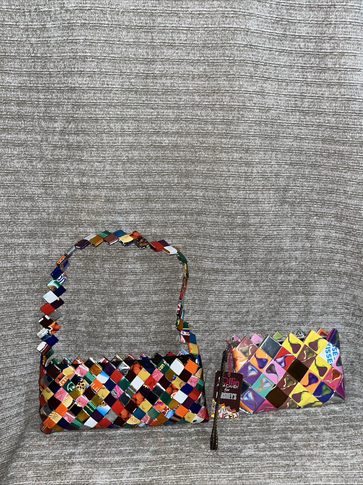 2 Vintage Y2K Recycled Candy Wrappers Upcycled Mexican Handbag & Wristlet Bag