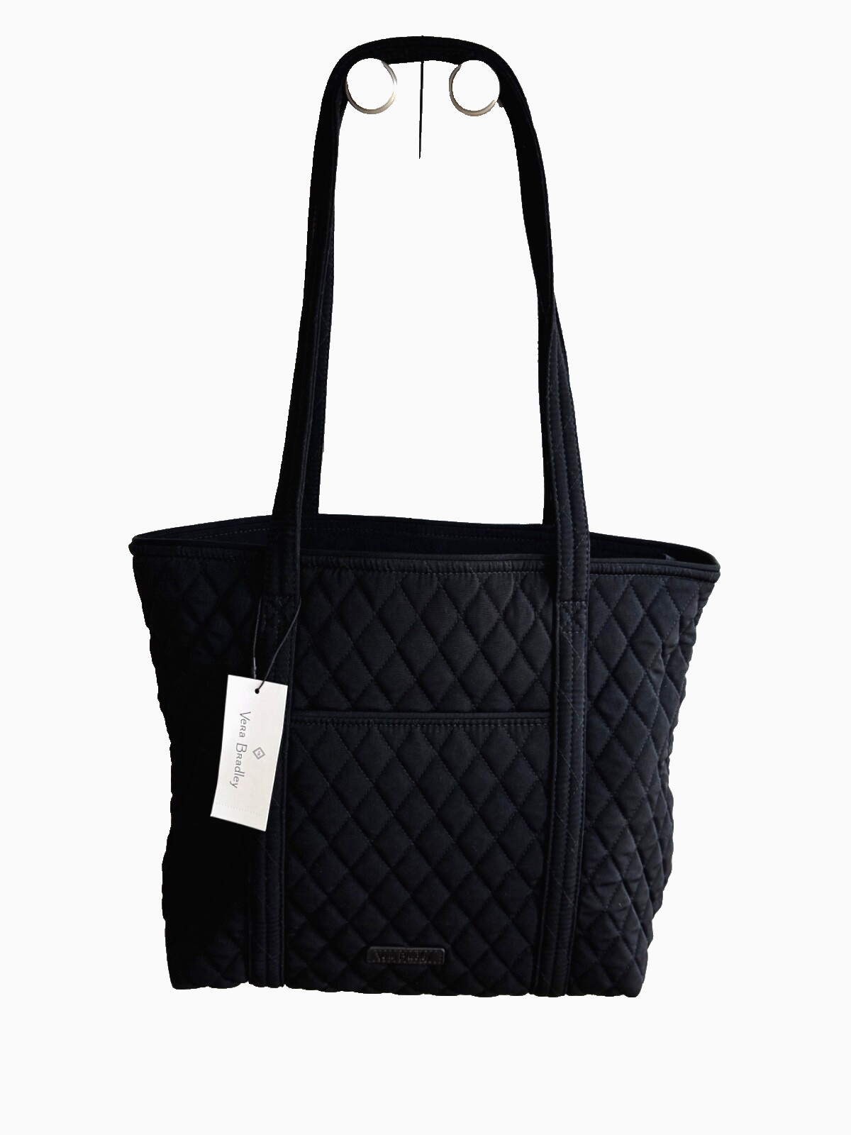 Vera Bradley Small Vera Tote Bag Classic Black Microfiber New with Tags