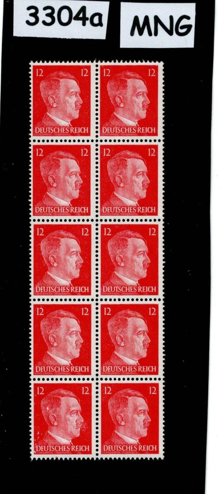 Mint MNG stamp block   Adolf Hitler   PF12  Sc 513   WWII Germany  1941   #3304a