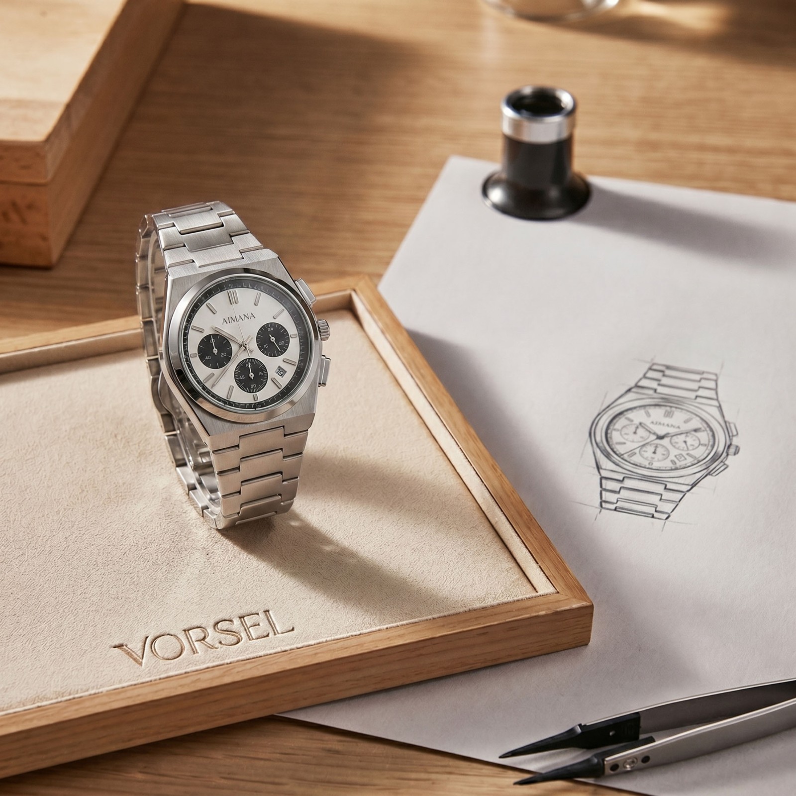 VORSEL Men\'s Quartz Chronograph Watch Silver Dial Stainless Steel Band Luminous VORSEL Men\'s Quartz Chronograph Watch Silver Dial Stainless Steel Band Luminous