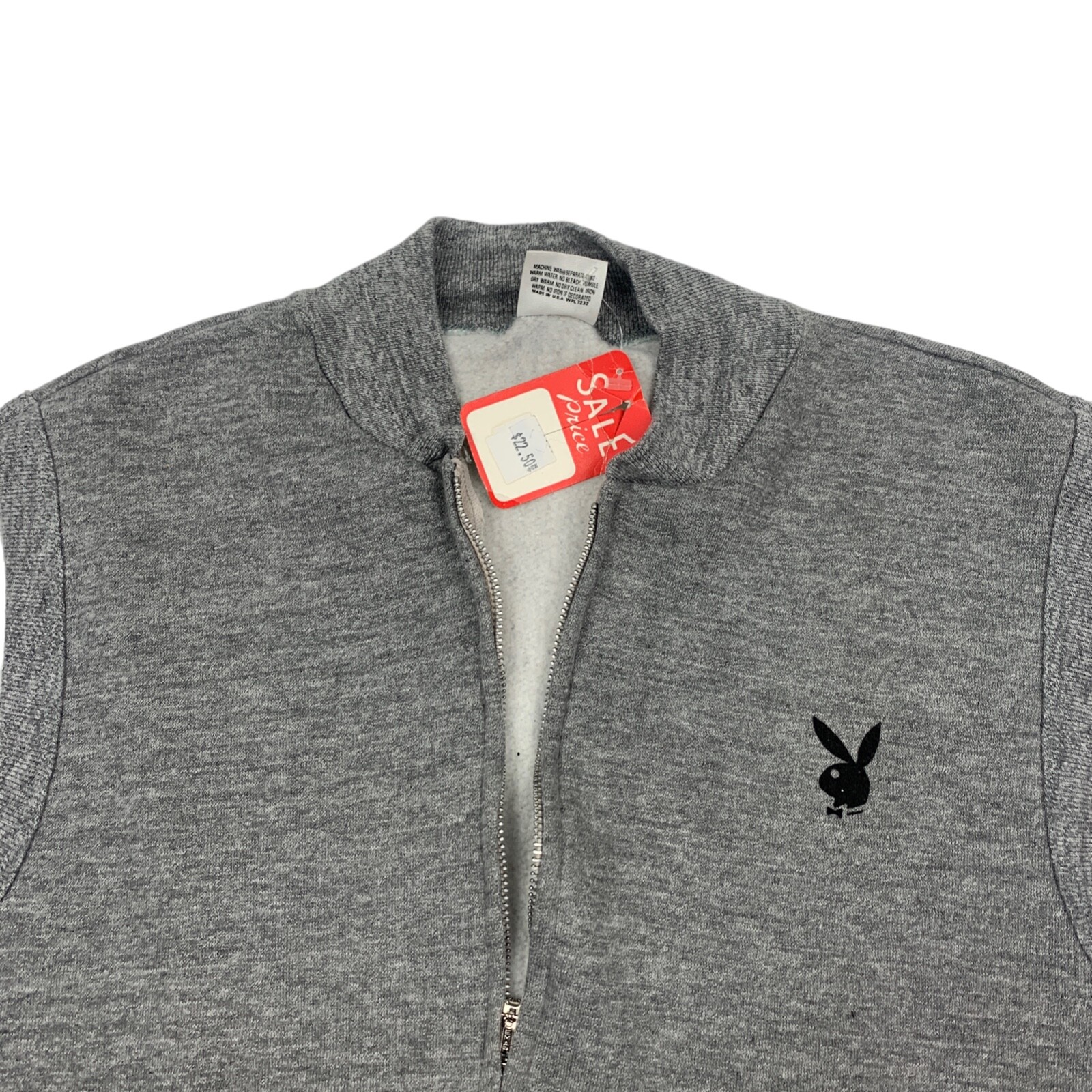 Vintage Playboy sweatshirt men S full zip gray made USA 1980\'s tri-blend NOS Vintage Playboy sweatshirt men S full zip gray made USA 1980\'s tri-blend NOS