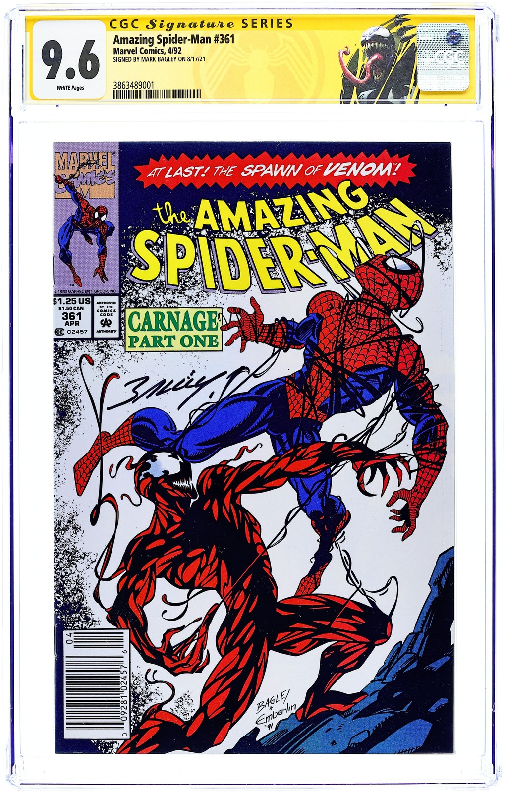 Amazing Spider-Man #361A.N CGC 9.6 SS Bagley 1992 3863489001 1st Carnage