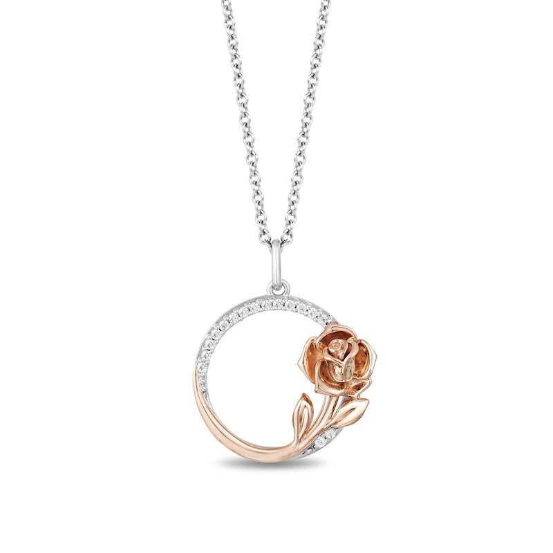 Zales Disney Enchanted Belle Silver Necklace Retired Rose Gold Zales Disney Enchanted Belle Silver Necklace Retired Rose Gold