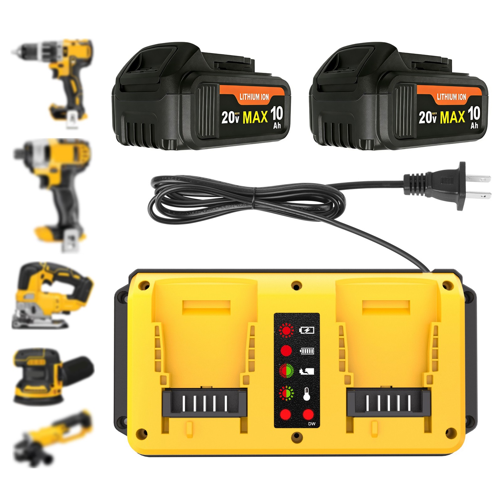 2X 20V 10.0Ah Battery & Dual Charger Kit for De walt 20 Volt Lithium Batteries