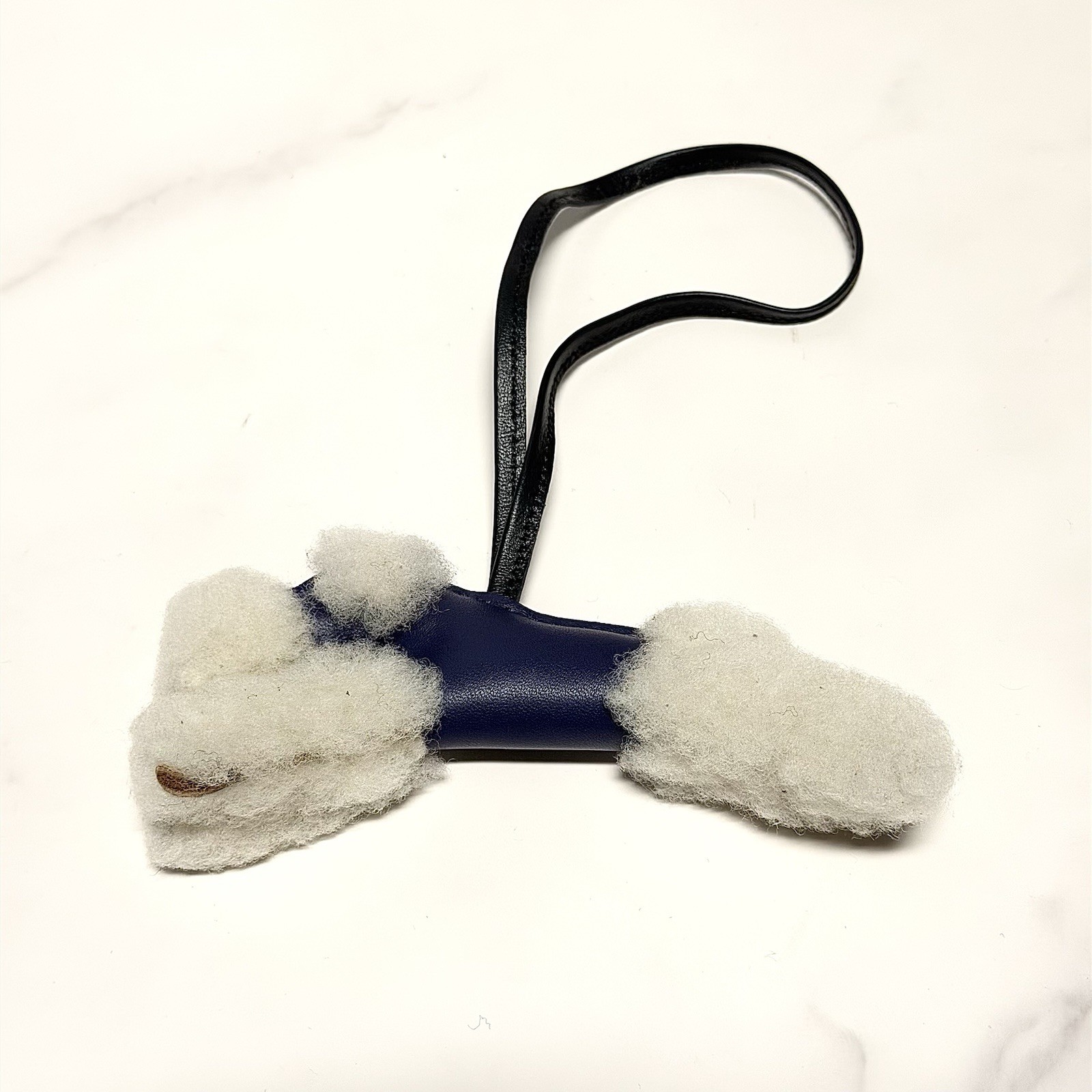 Hermes Bleu Saphir Merino Wool Buddy Bag Charm Milo Lambskin Ecru Shearling