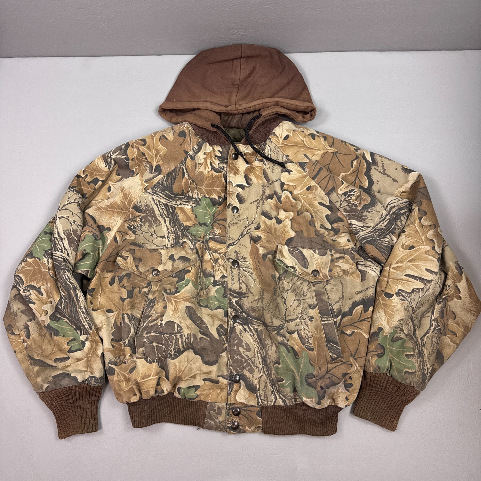 Vintage RedHead Jacket Mens Large Brown Advantage Camo Hoodie Lined Hunt Faded