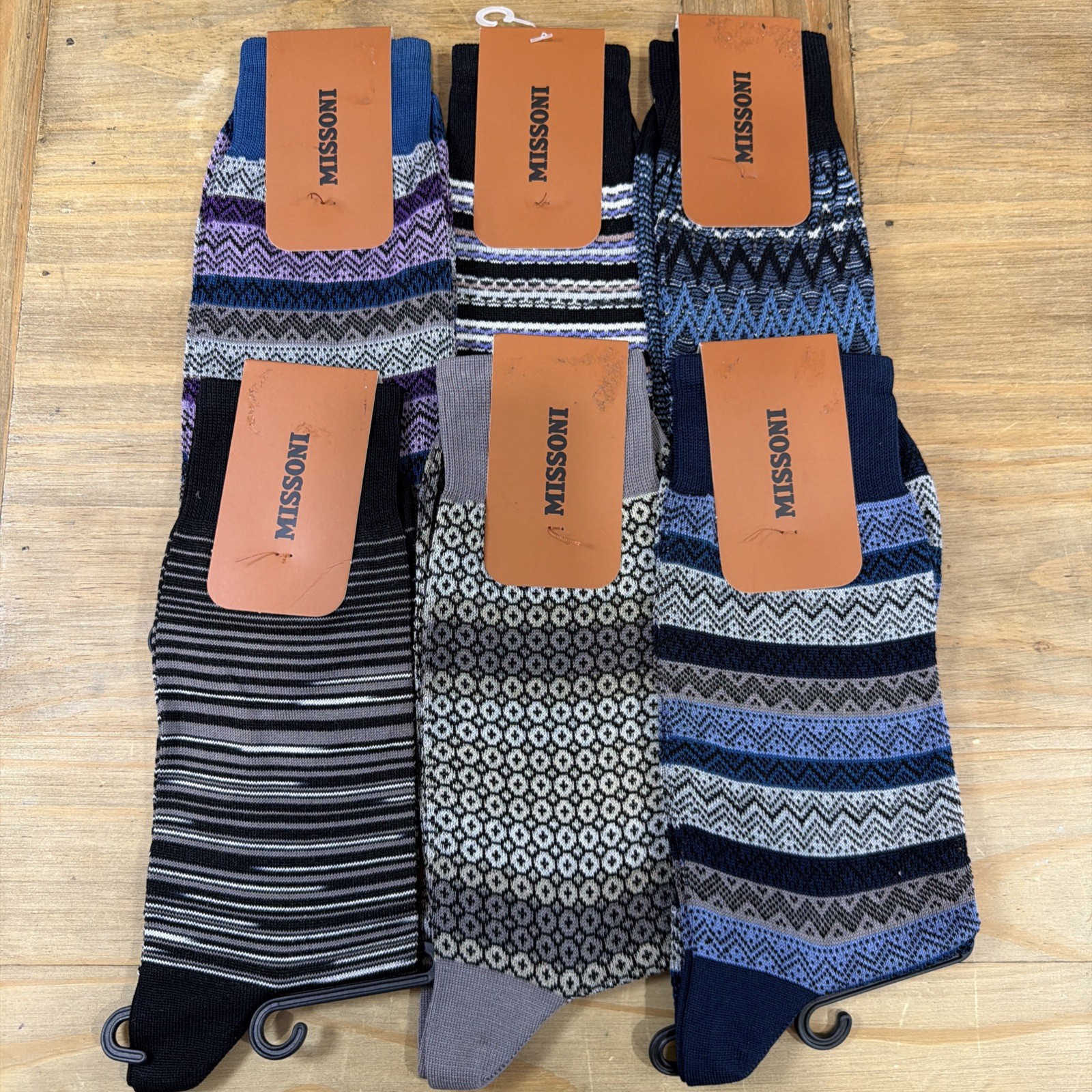 HUGE Lot Of 6 NWT AUTHENTIC MISSONI Mens Cotton Blend Socks MADE IN ITALY Large