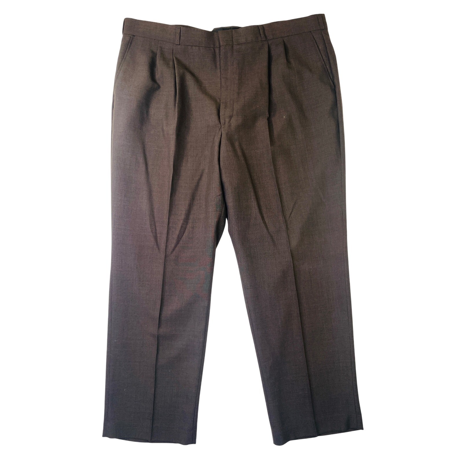 Vintage Thomson Mens USA Made Brown Pleated Dress Pants 44x30 Worsted Wool Blend