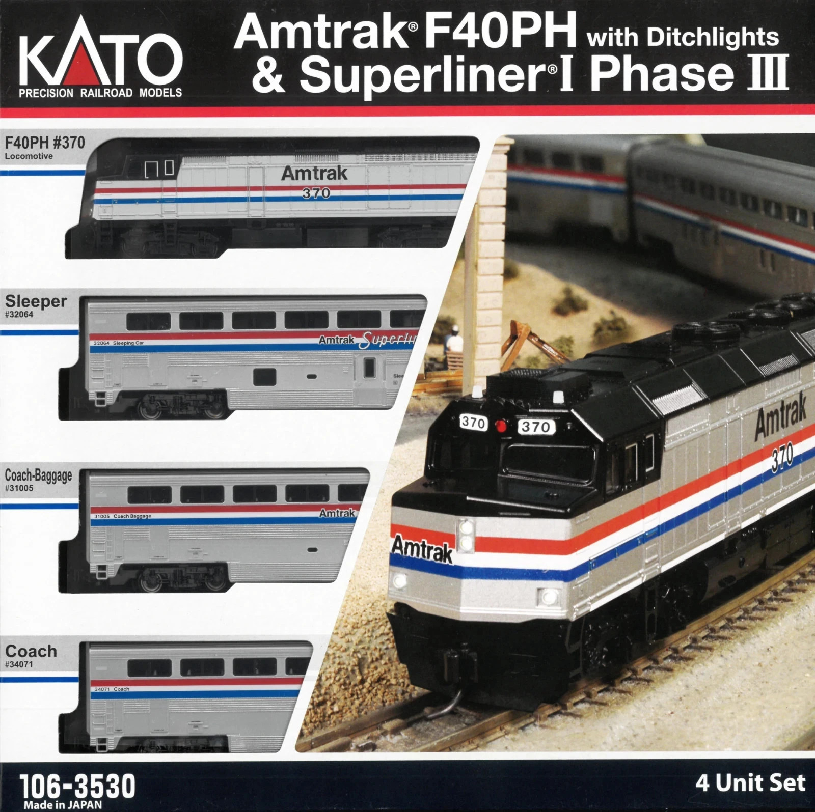 N KATO 1063530DCC  Amtrak F40PH Phase III & 3-Superliner Cars  Set