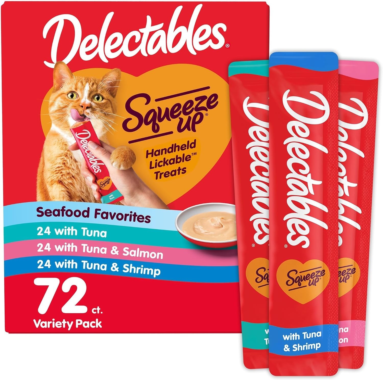 Hartz Delectables Squeeze Up Lickable Cat Treat - Seafood - Variety Pack, 72 CT,