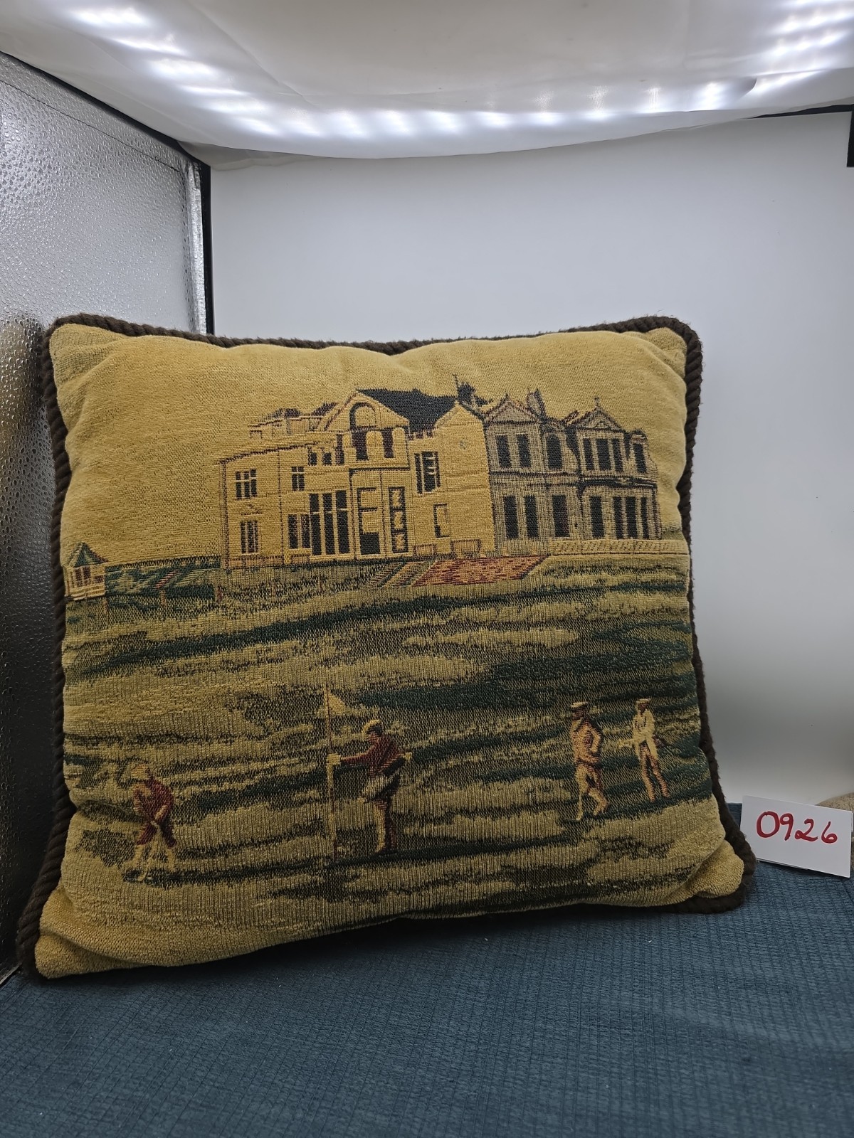 Vtg Ashford Court Jacquard Corded Golf At The Estate Accent Pillow 16 X 16”