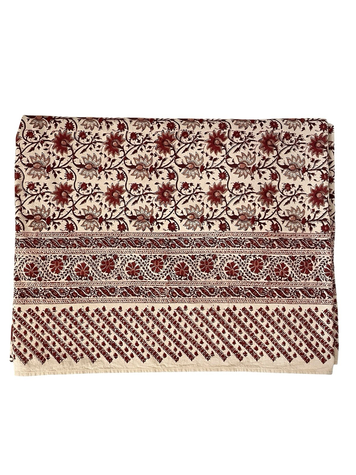 Anokhi Print Indian Hand Block Print Bed Cover or Tablecloth. Red & Tan. 103x84\