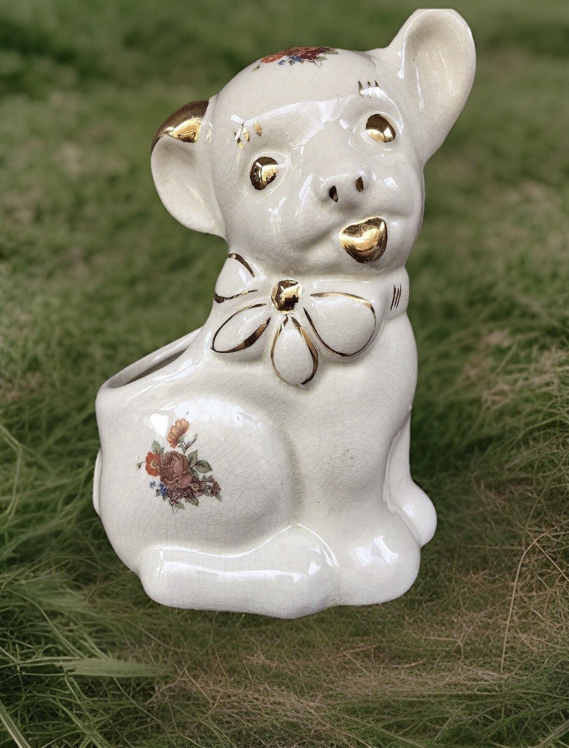 Vintage MCM Anthropomorphic Lamb Puppy Planter Dog Figurine Ceramic Kitsch Japan