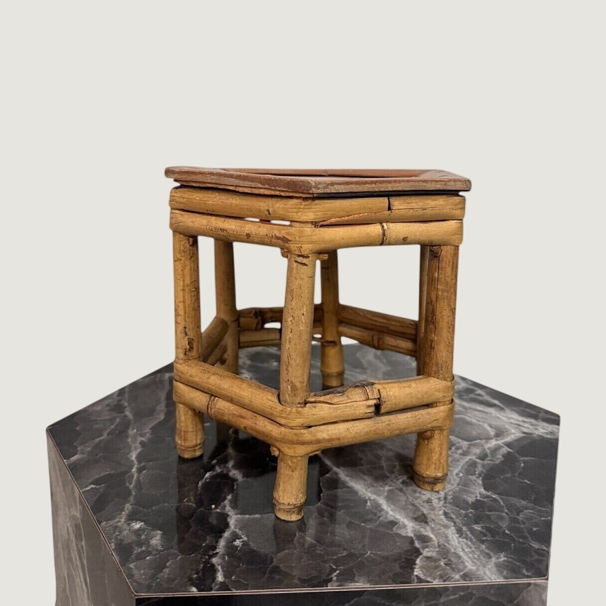Vintage Hexagonal Bamboo Plant Stand Pedestal Riser Rattan Boho Decor 7\