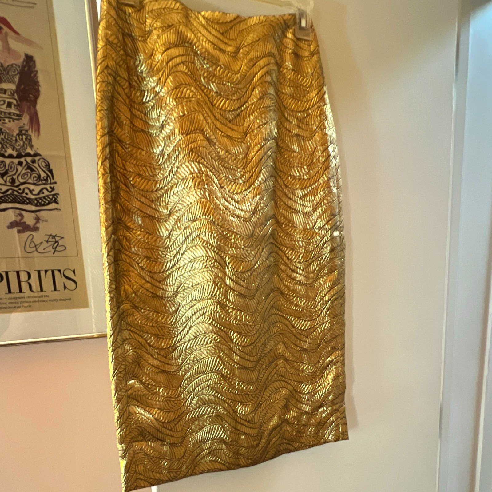 J.CREW Collection Gold Metallic Brocade Pencil Skirt High Rise Knee Size 00