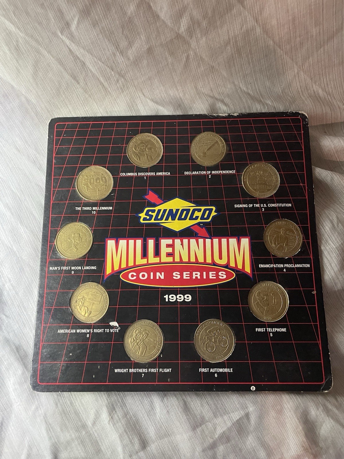 1999 Sunoco Millennium Coin Series Complete 10 Brass Coins Original Card