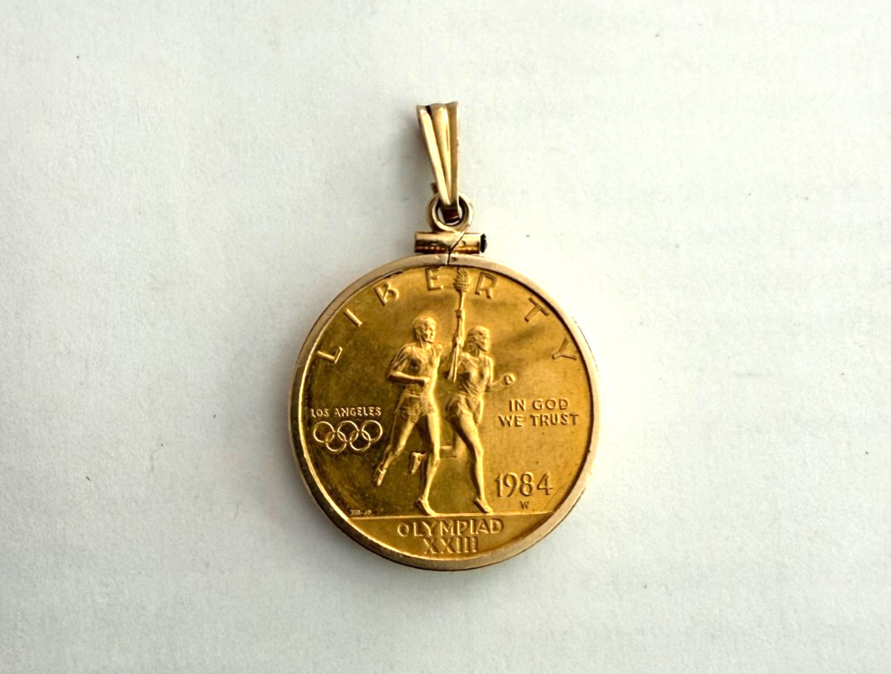 1984-W Gold Commemorative Olympic Coin in 14k Yellow Gold Bezel