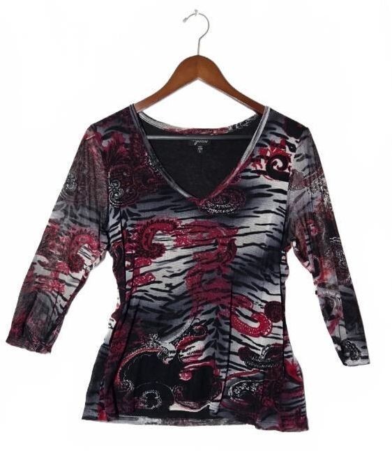 Vintage 2000s Whimsigoth Cyber Y2K Statement Print Sheer Layering Shirt