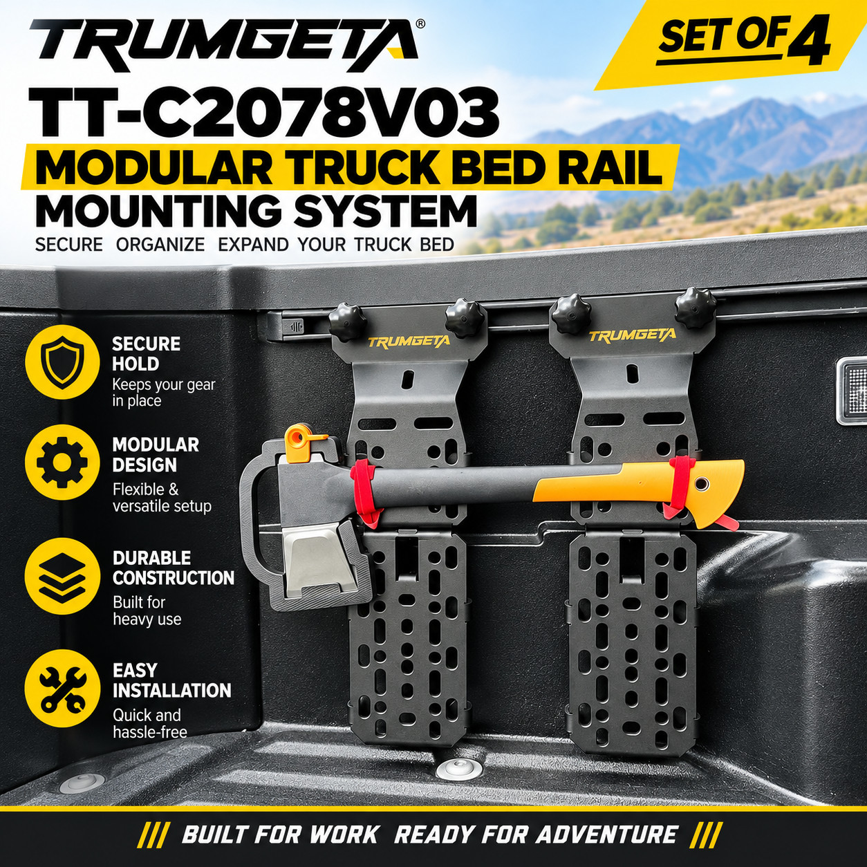 Trumgeta TT-C2078V03 Modular Truck Bed Rail Mounting System Black Set of 4 NEW