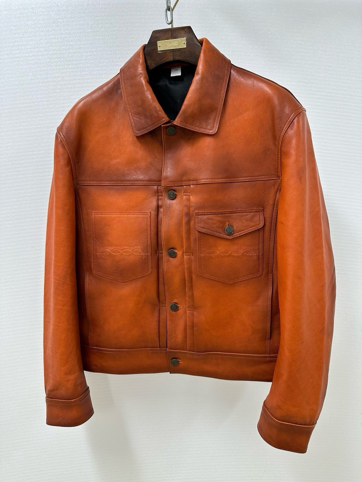 Berluti Men’s Leather Jacket Orange Size M