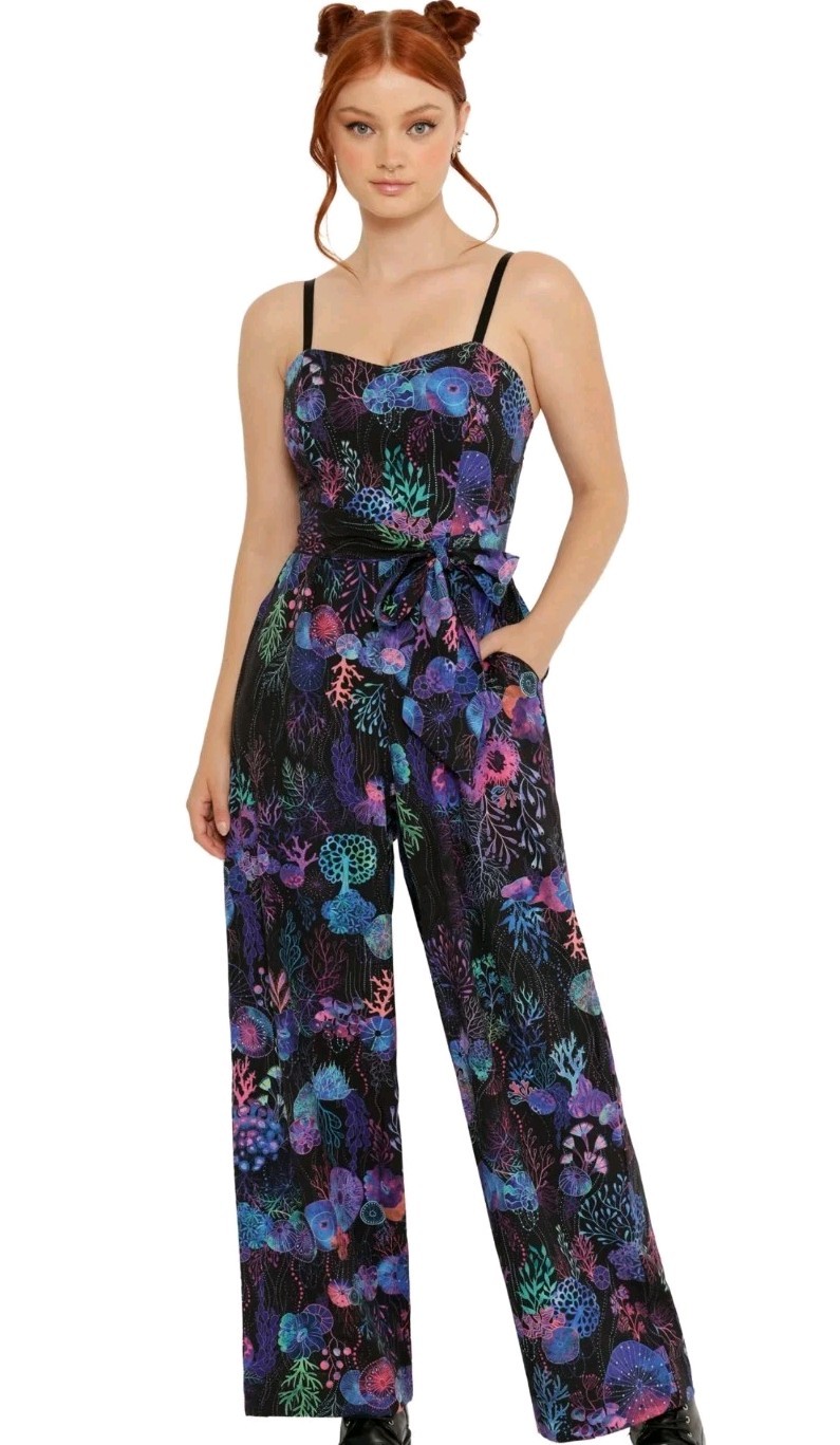 BlackMilk Floral Coral Long Jumpsuit Womens Size Small Sleeveless Lightweight 