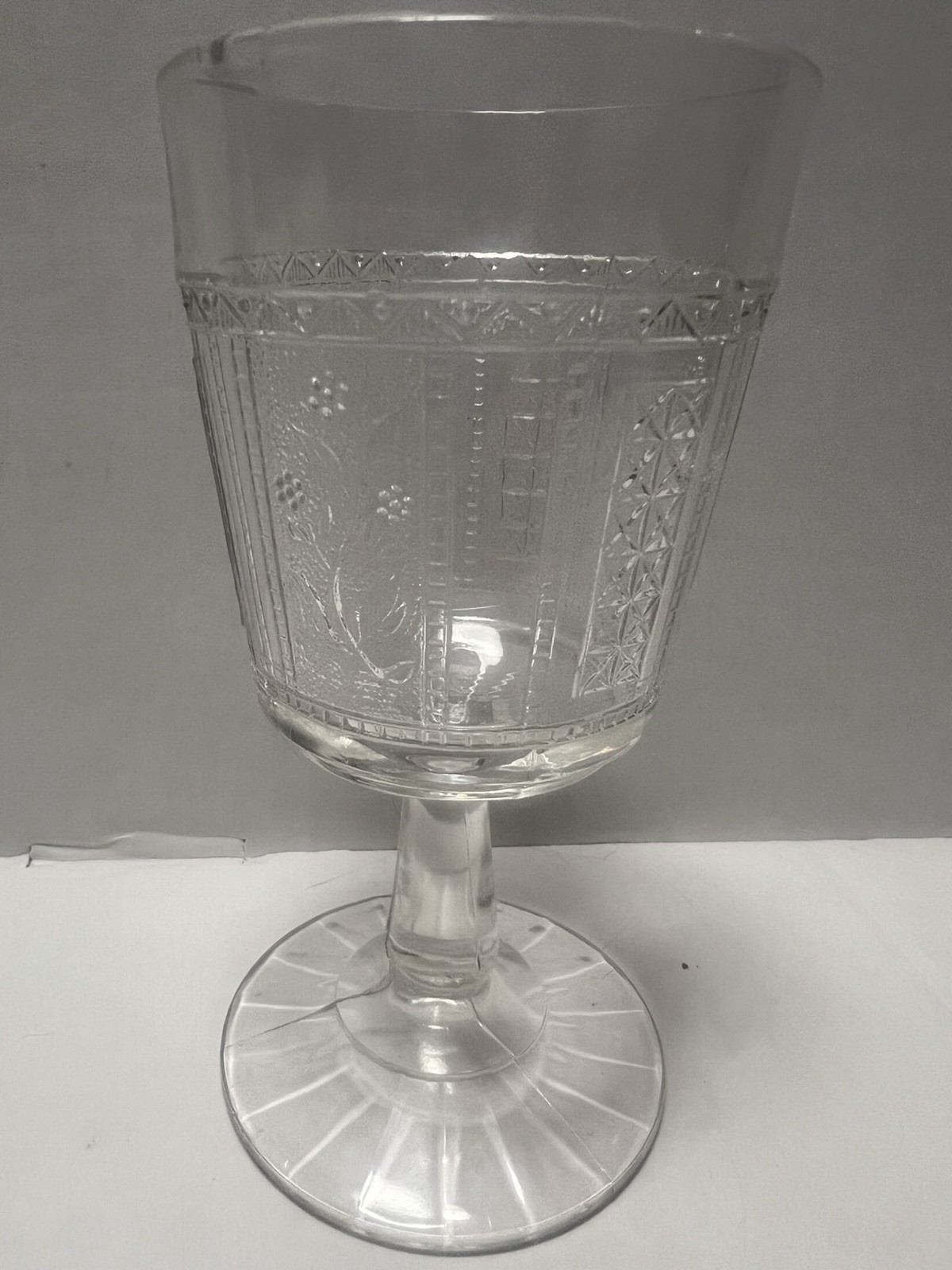 READ 1880s Bryce Regal Panelled Forget Me Not EAPG Goblet - Rim Chip
