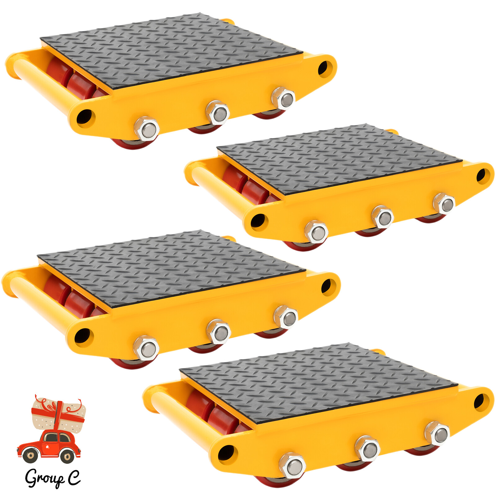 4pcs 15T Heavy Duty Machine Dolly Skate Machinery Roller Mover Cargo Trolley