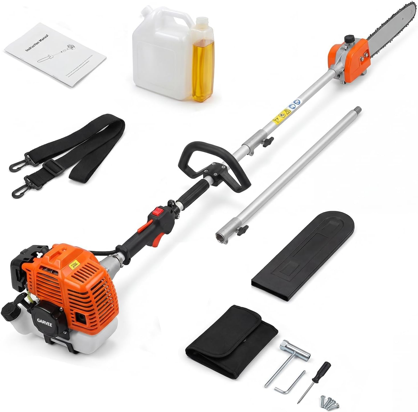 52CC Gas Pole Saw 2 Stroke Tree Triming Extension Pole 12'' Cutting 1.2L Tank