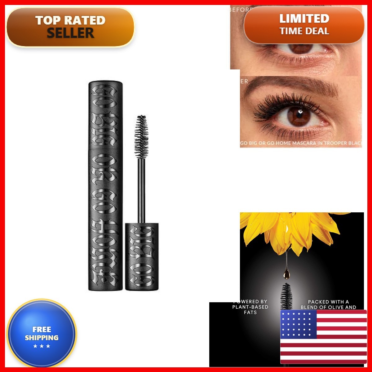 KVD Go Big Or Go Home Mascara - Trooper Black - Satin Black, Extreme Vegan