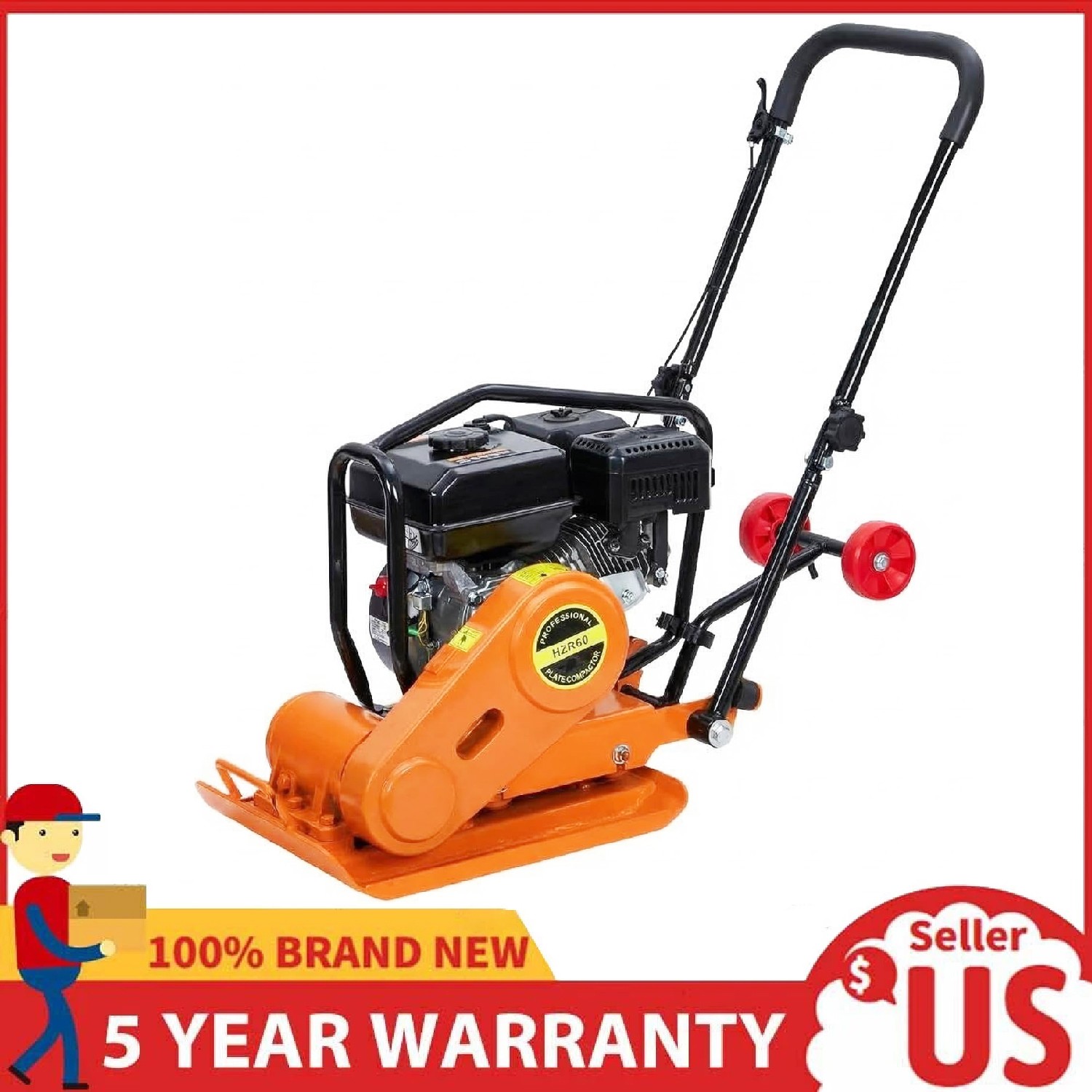 7HP Plate Compactor, 212CC Gas Engine, 4200Lbs Compacting Force Jump Jack Tamper