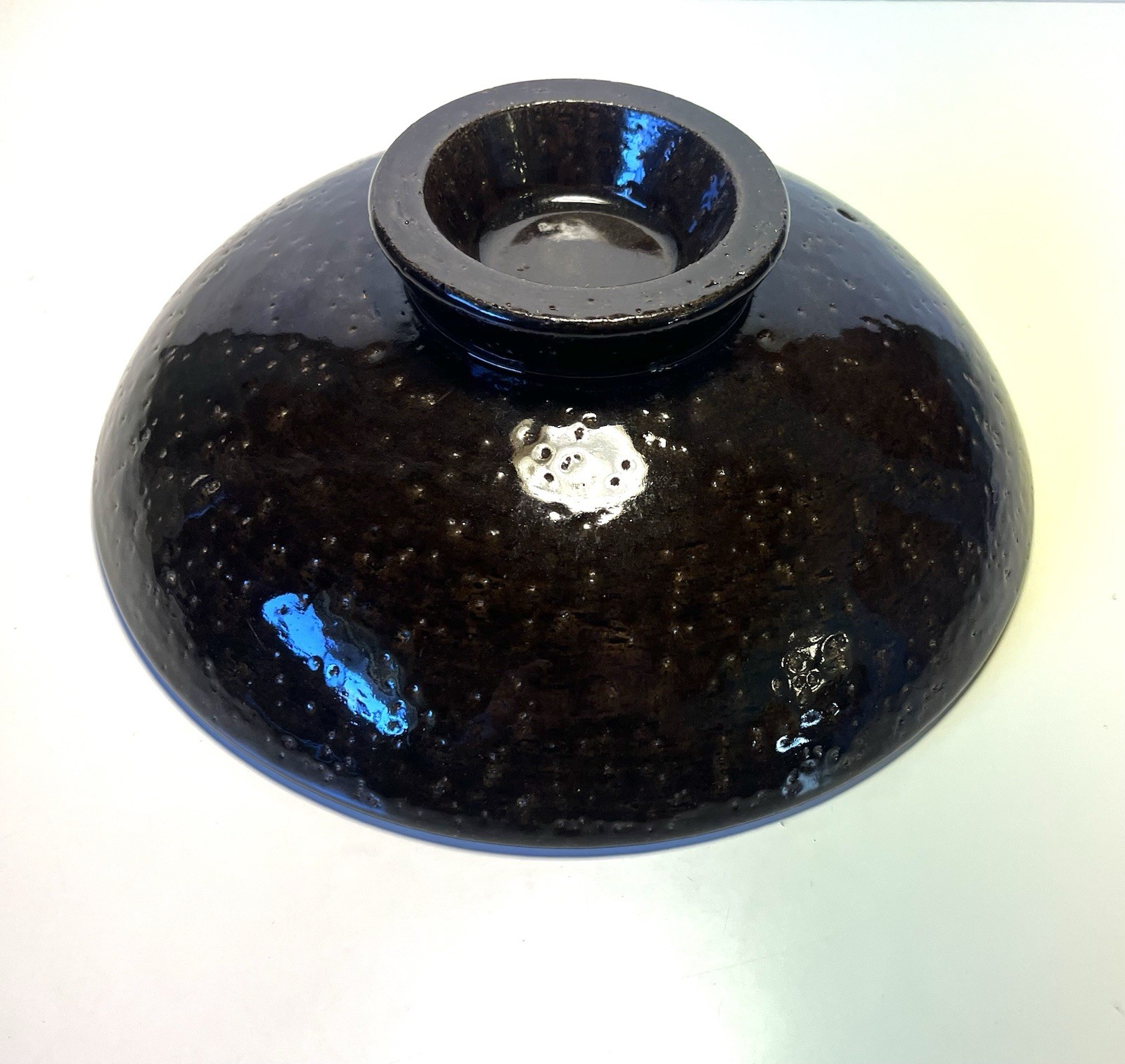 RARE large pottery Donabe top ONLY crater volcanic glaze dark brown 10 3/4\