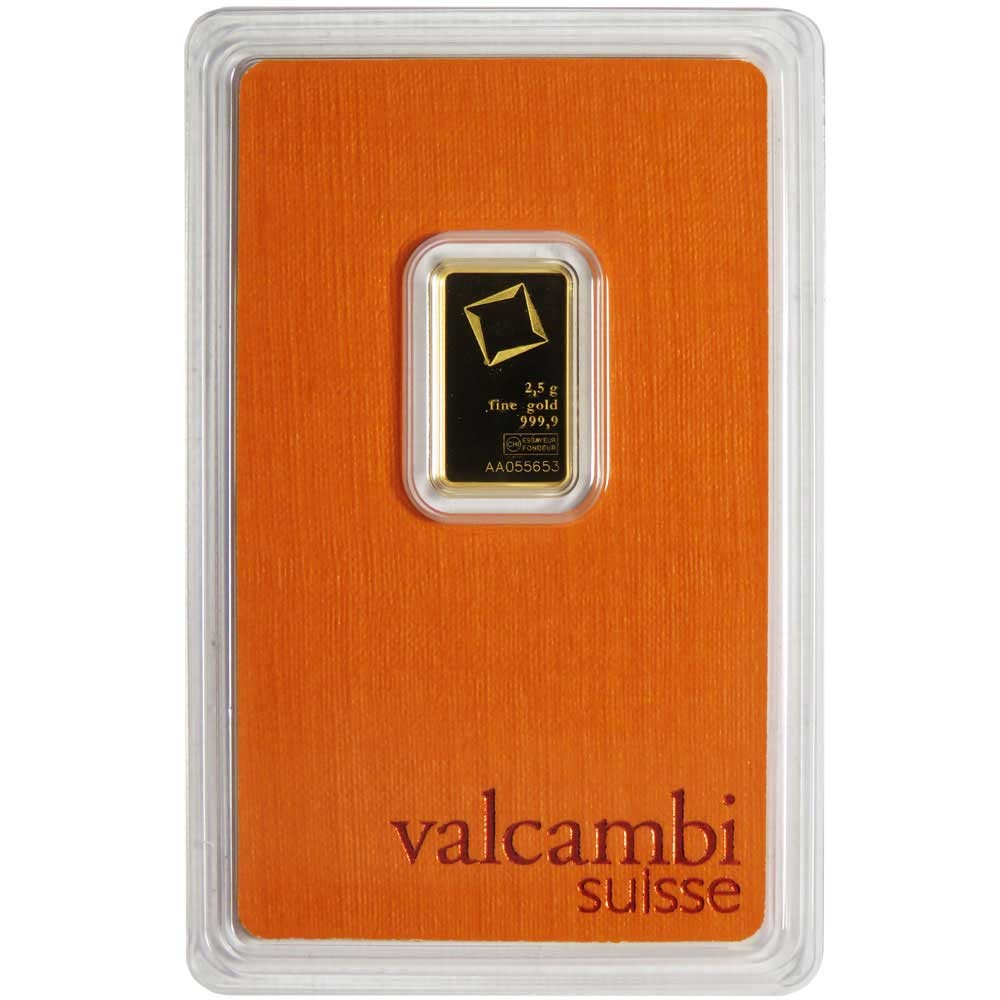 2.5 Gram Valcambi .9999 Fine Gold Bar in Assay 2.5 Gram Valcambi .9999 Fine Gold Bar in Assay