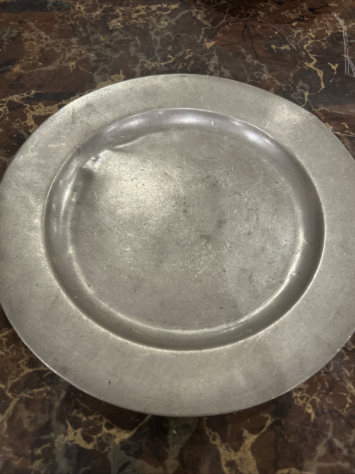 Vintage Crown And Rose London Cast Pewter 9” Dinner Plate Made In England