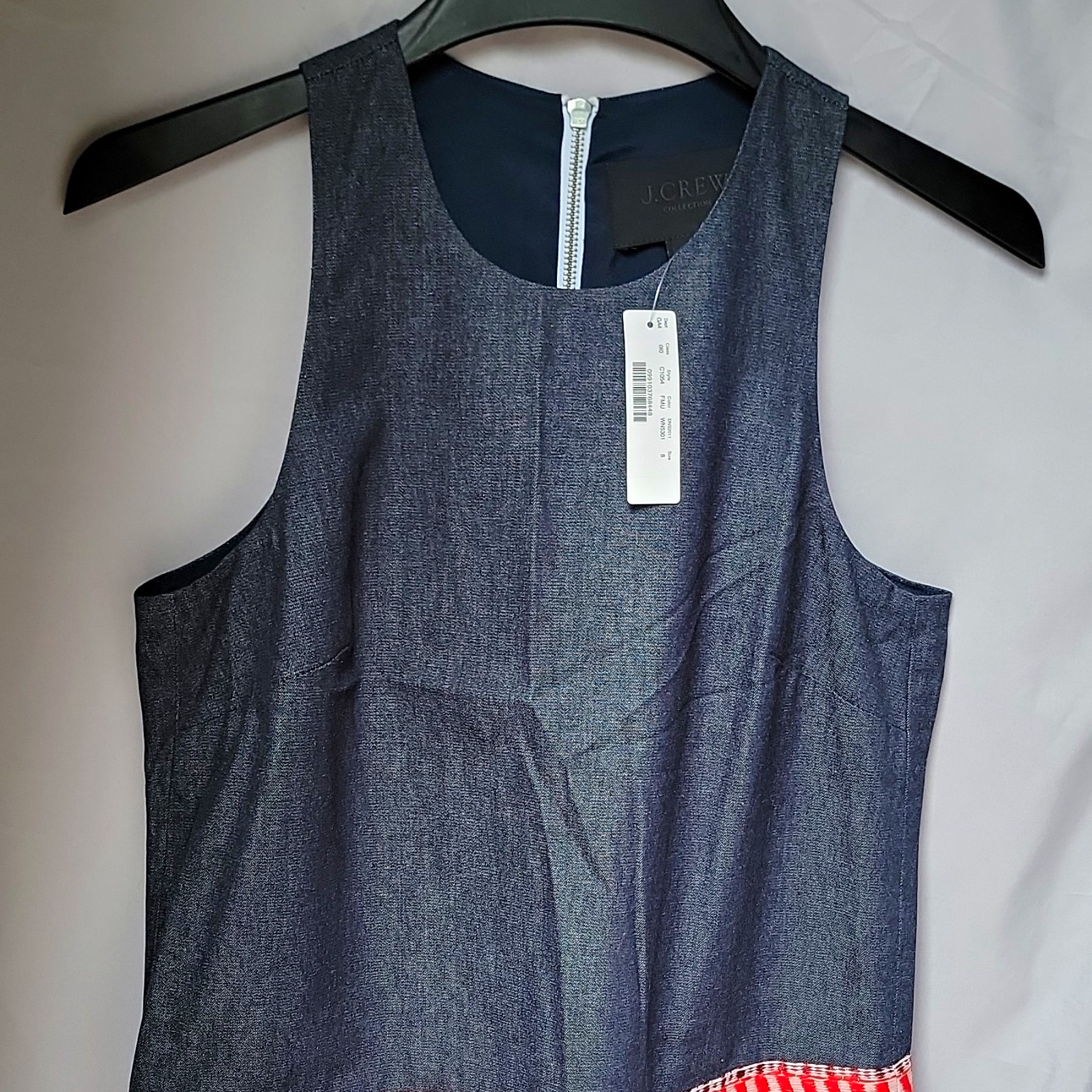 J.Crew Women\'s Blue Denim Striped Romper 8 Sleeveless Scoop Neck Zip Pockets