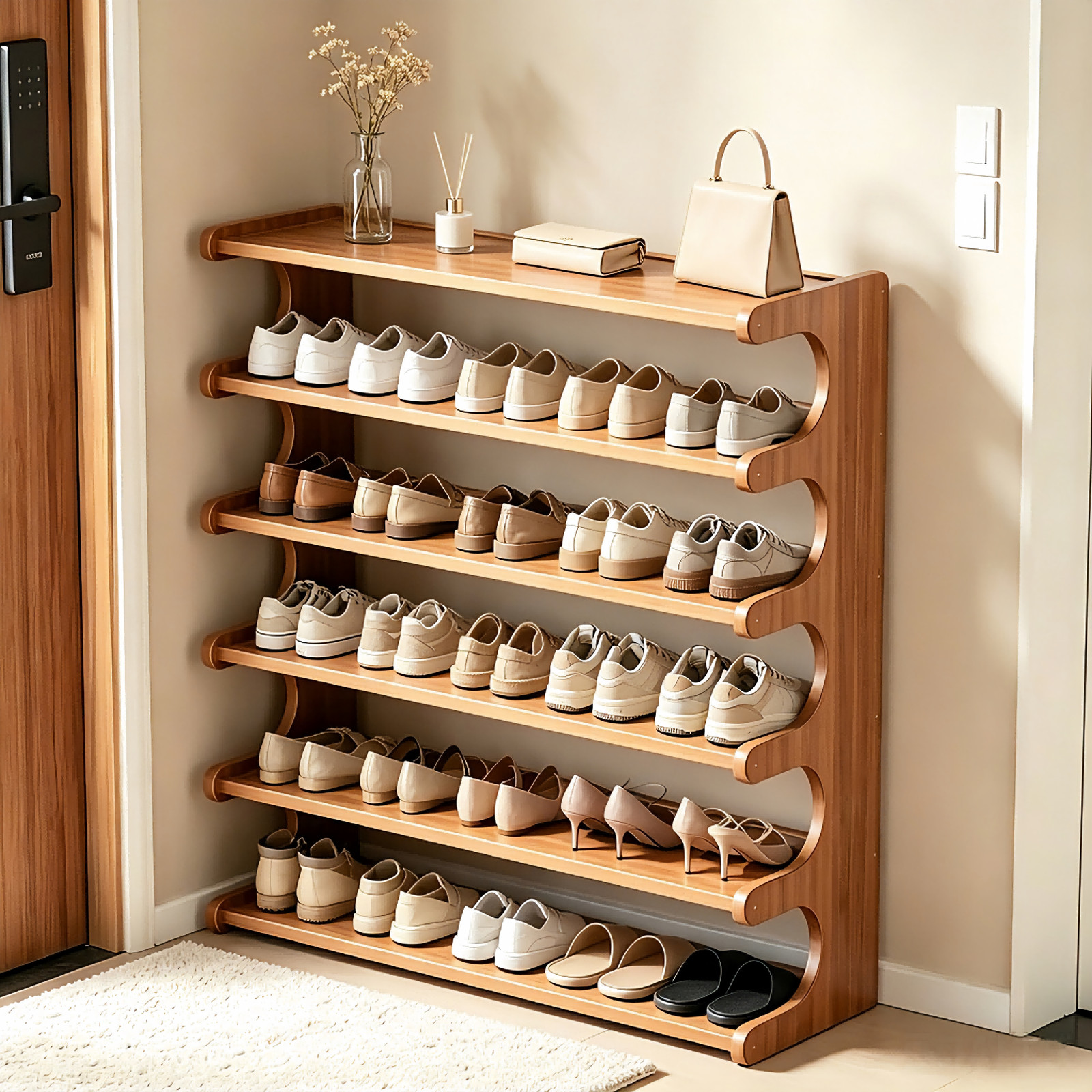 Bamboo Shoe Rack Easy To Assemble Space-Saving Shoe Storage Multi-tier XJ6-80 Us Bamboo Shoe Rack Easy To Assemble Space-Saving Shoe Storage Multi-tier XJ6-80 Us