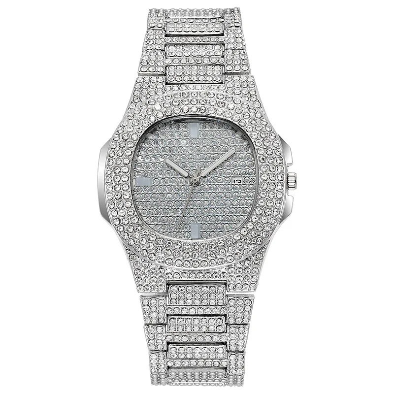 Luxury Full Diamond Men\'s Stainless Steel Watches Male Sports Quartz Wristwatch
