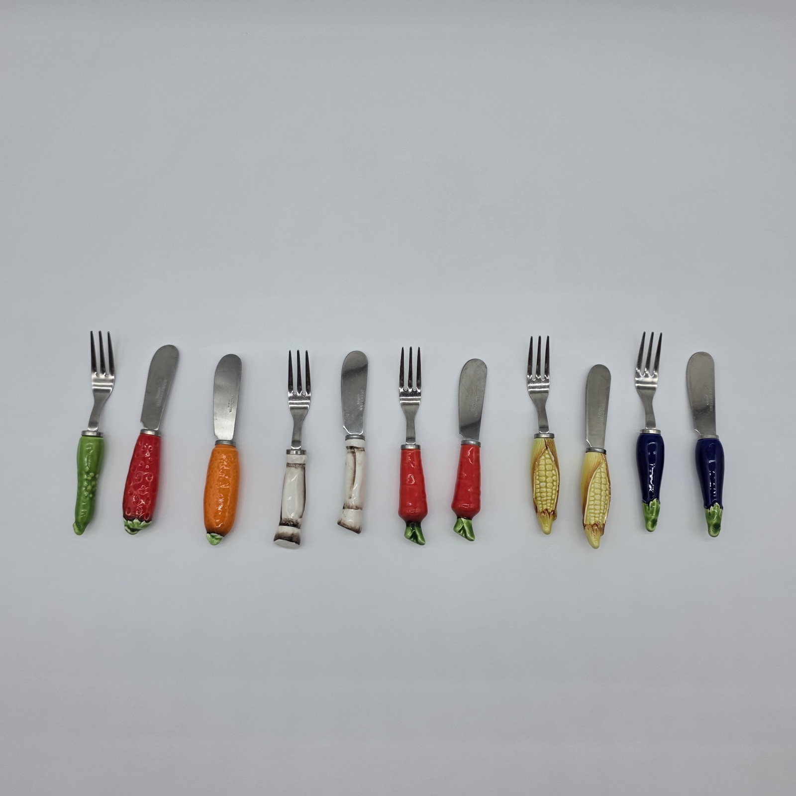 Vtg Cheese Spreader Crudite Knives & Cocktail Forks Ceramic Handles Japan