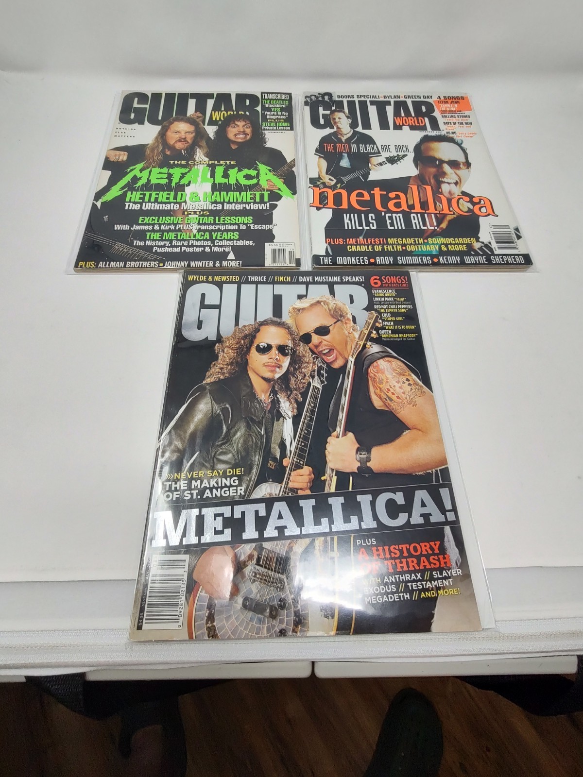 3 Guitar World Magazines Lot featuring Metallica James Hetfield Kirk Hammett